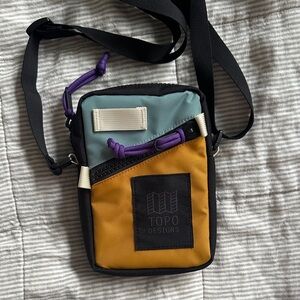 Topo Designs Mustard Black & Teal Small Messenger Crossbody or belt bag
